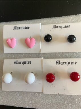 Marquise Pink Heart, Black, White & Red Stud Earring Set